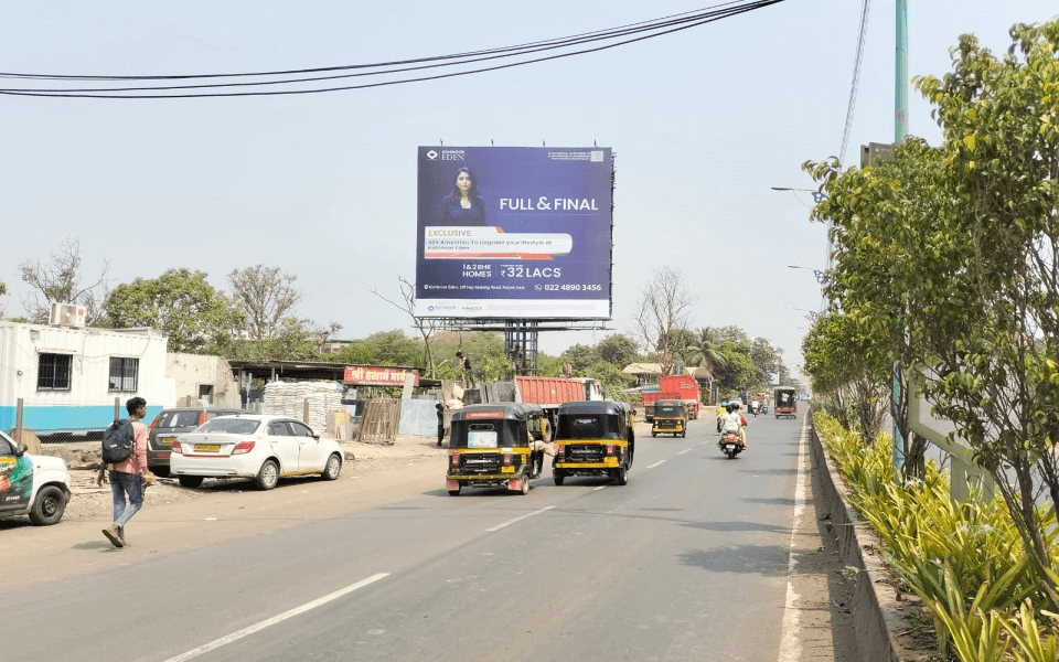 MediaWisse outdoor hoarding at Opposite Saket Next World Facing Newali Naka: MediaWisse-operated board at Opposite Saket Next World in Kalyan, facing Newali Naka (photo 1)