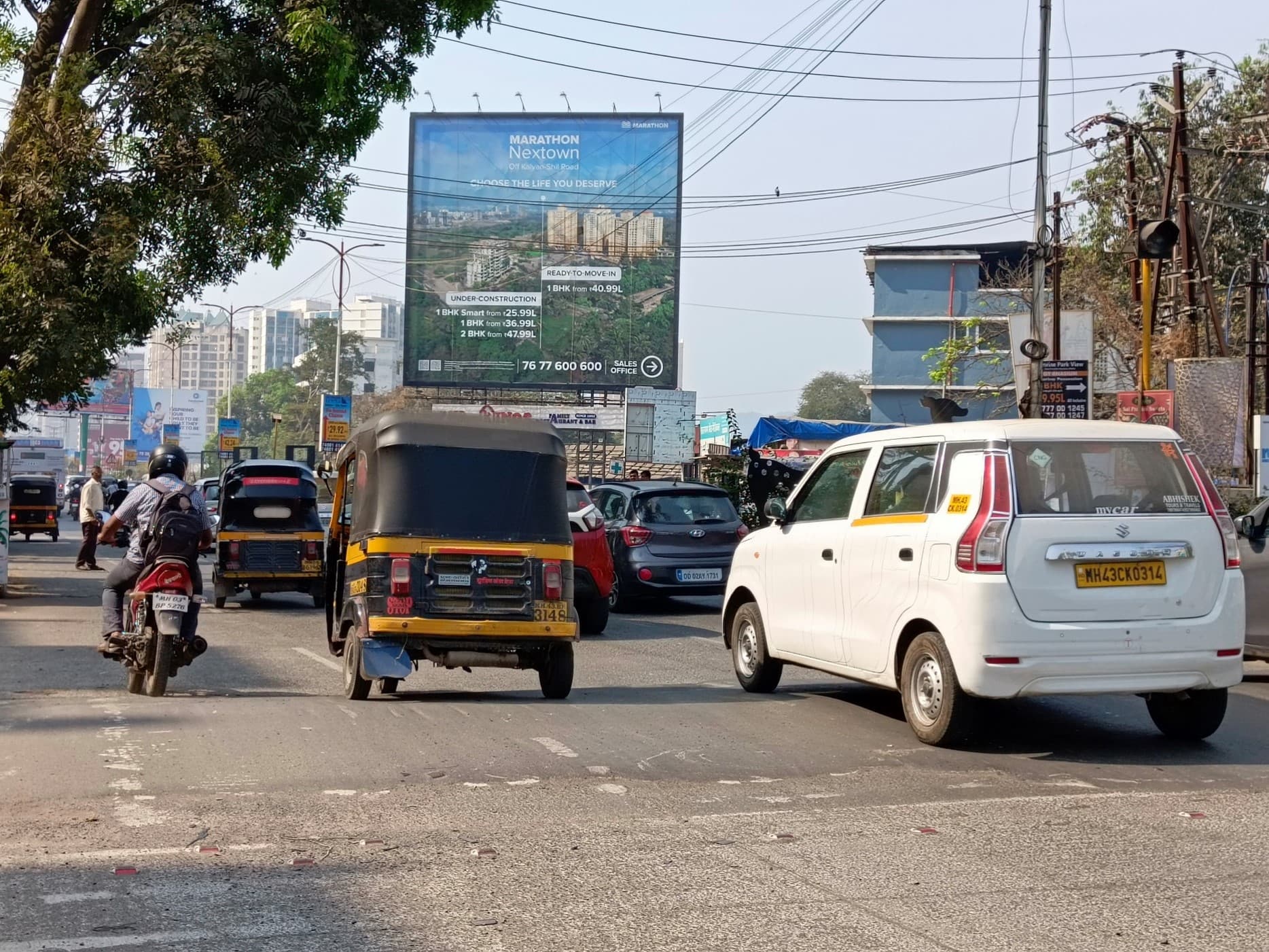 MediaWisse outdoor hoarding at Near Kokan King Hotel Marathon Project Entrance Facing Kalyan: MediaWisse-operated board at Near Kokan King Hotel Marathon Project Entrance in Kalyan-Shil Road, facing Kalyan (photo 3)