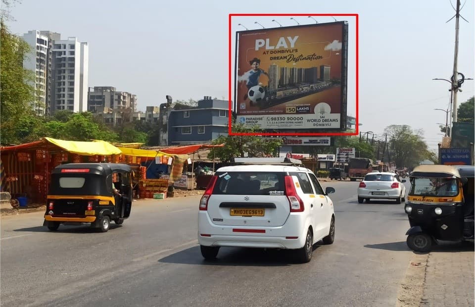 MediaWisse outdoor hoarding at Near Kokan King Hotel Marathon Project Entrance Facing Vashi: MediaWisse-operated board at Near Kokan King Hotel Marathon Project Entrance in Kalyan-Shil Road, facing Vashi (photo 2)