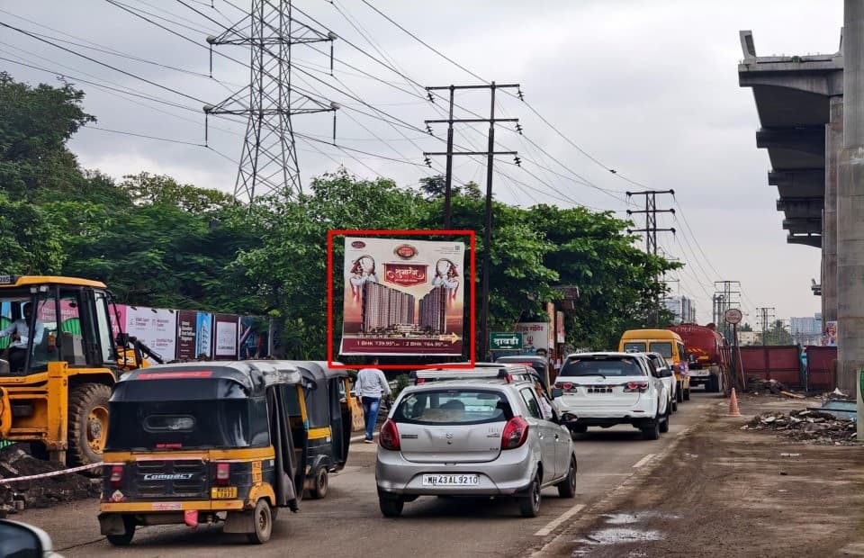 MediaWisse outdoor hoarding at Vicco Naka Near Regency Anantam Entrance Dombivli East: MediaWisse-operated board at Vicco Naka Near Regency Anantam Entrance Dombivli East along the Kalyan-Shil Road corridor (photo 1)